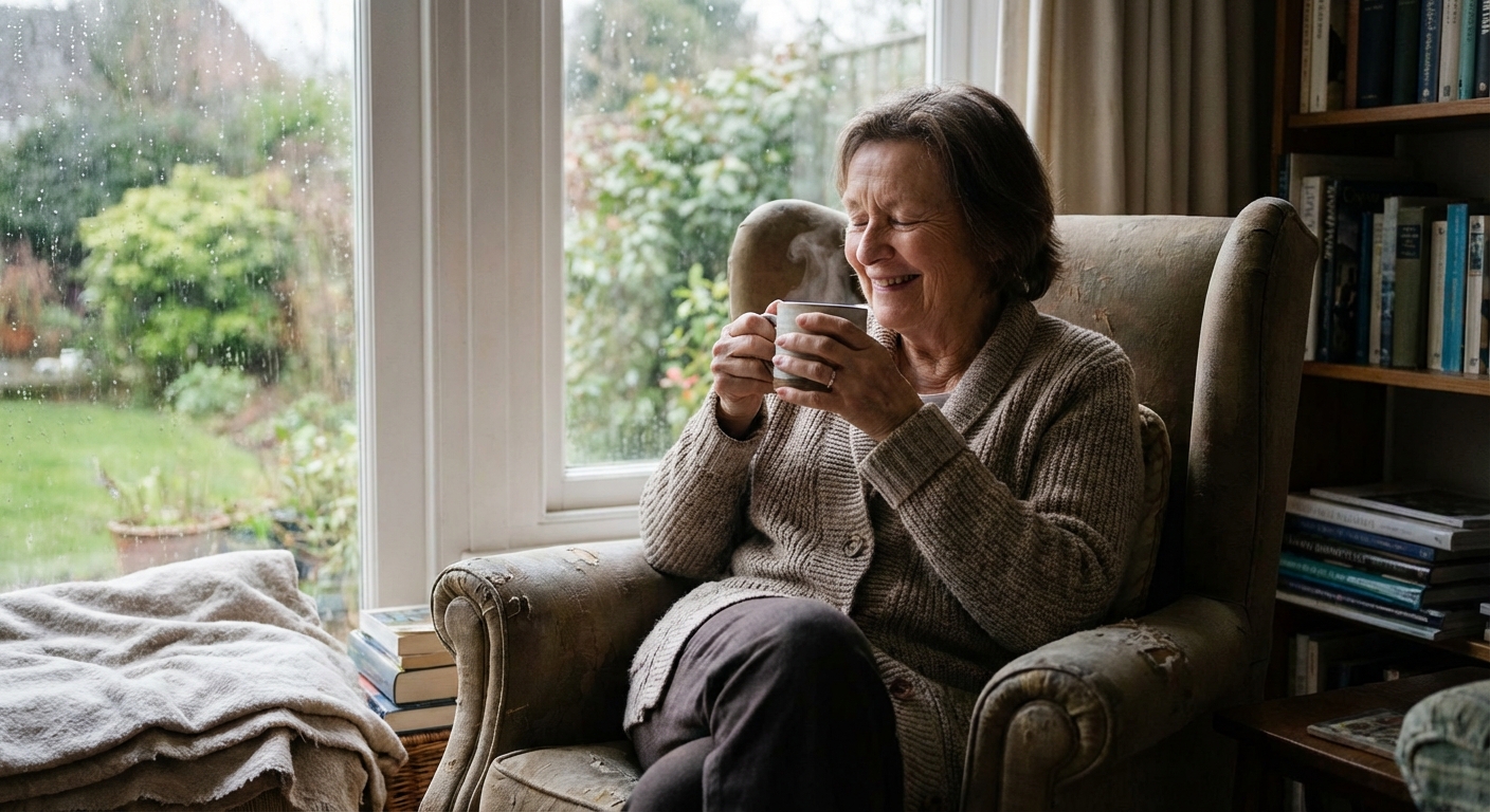 A person finding a moment of peace while enjoying a cup of tea.