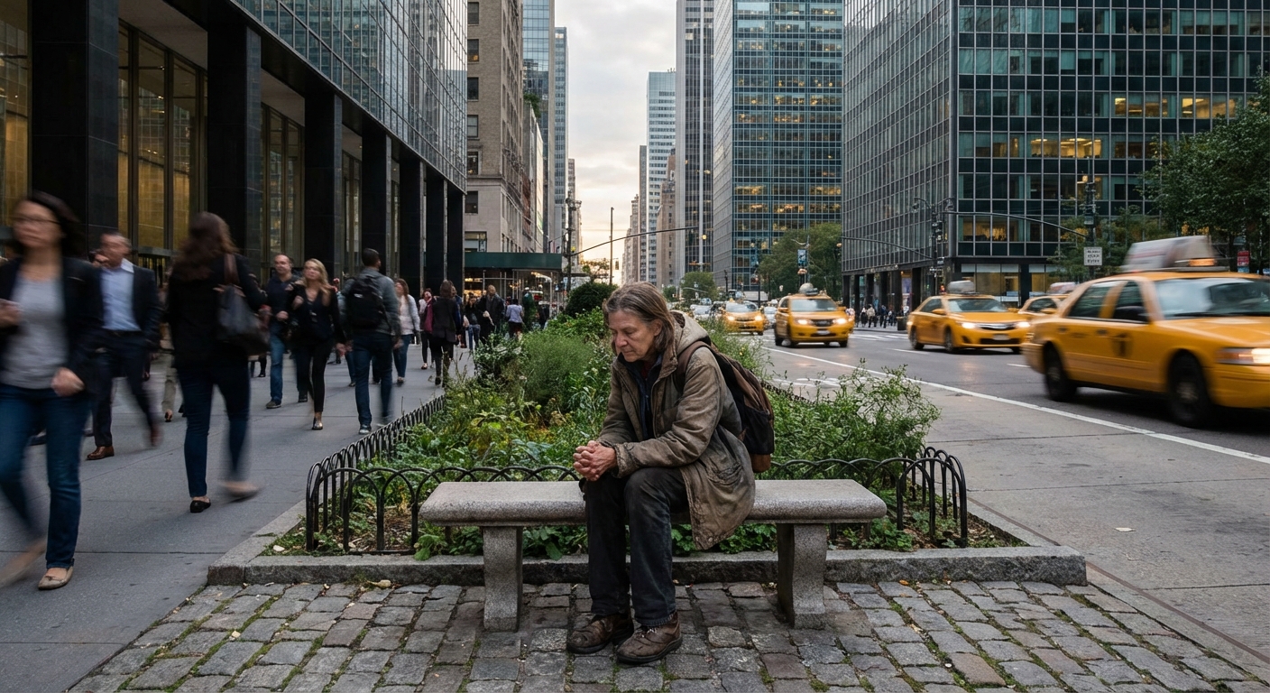 A person finding a quiet moment to reflect amidst the city's hustle.