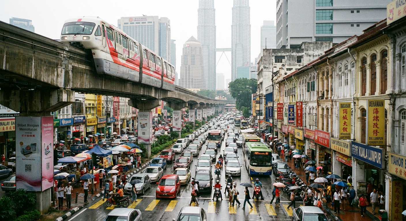 A busy street in Kuala Lumpur, representing the fast-paced urban environment.
