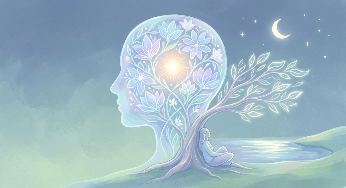 A calming graphic illustrating the concept of mental clarity and peace.