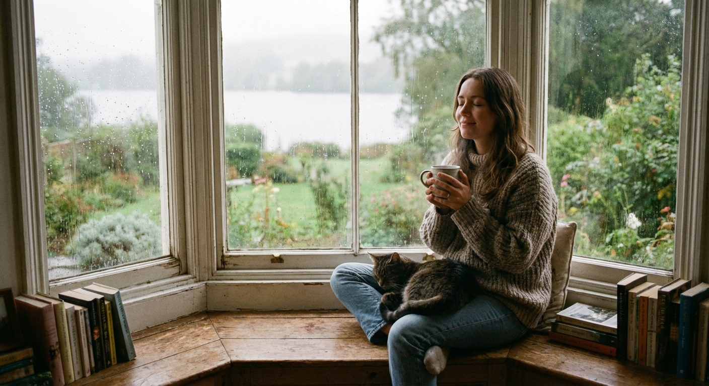 A person finding calm and quietness by a window.