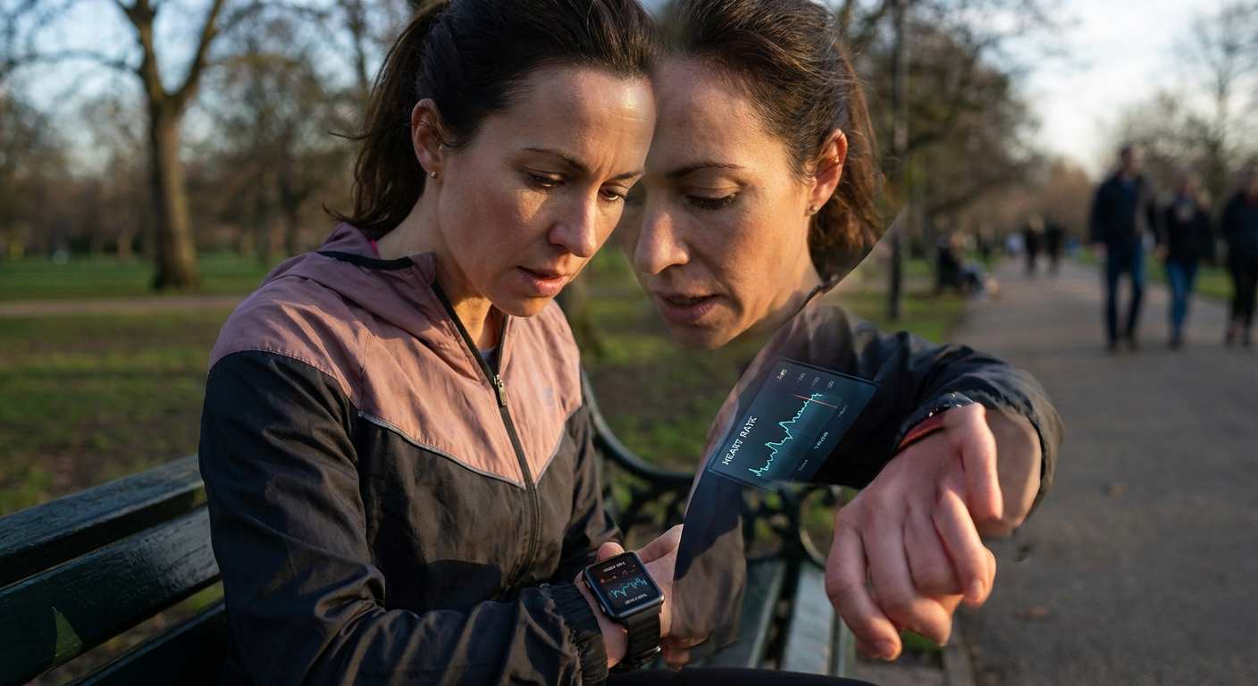 A person looking at their health data on a smartwatch.