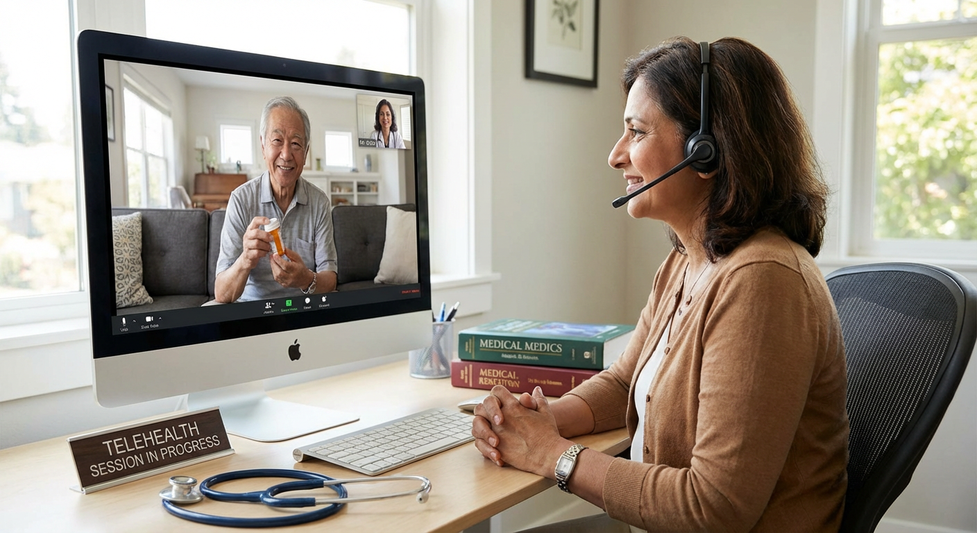 Doctor conducting a telemedicine consultation with a patient.