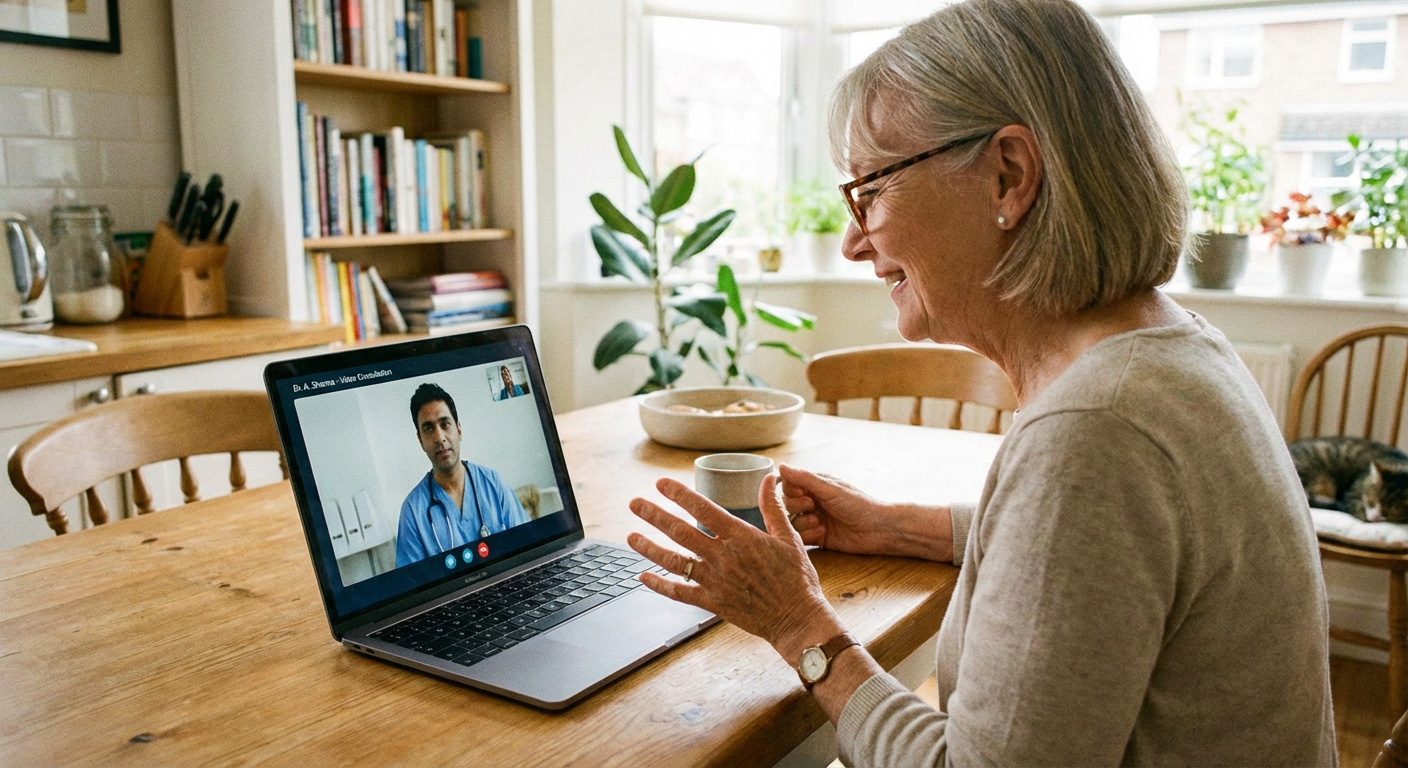 Patient having a video consultation with a doctor on a laptop.