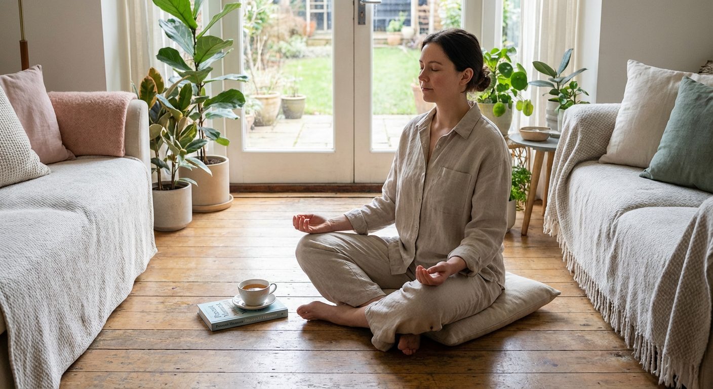 Practising mindfulness at home to foster a sense of calm.