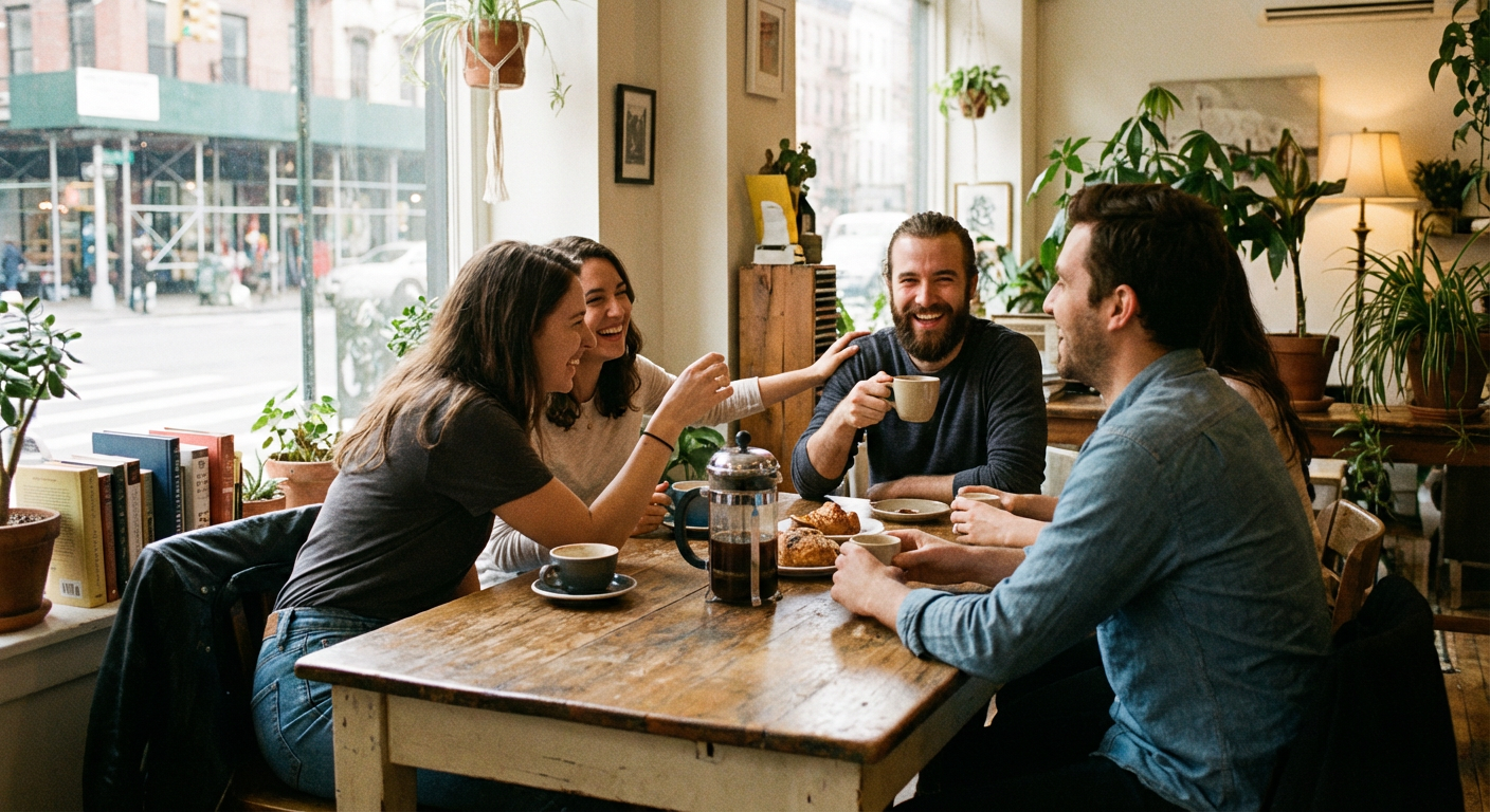 Sharing a moment of connection with friends over coffee.