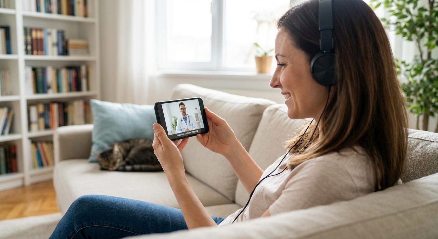 A person using a smartphone for a telehealth consultation.