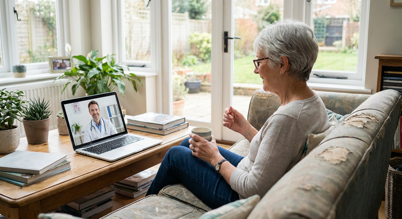 A patient having a virtual consultation with a doctor via a laptop.