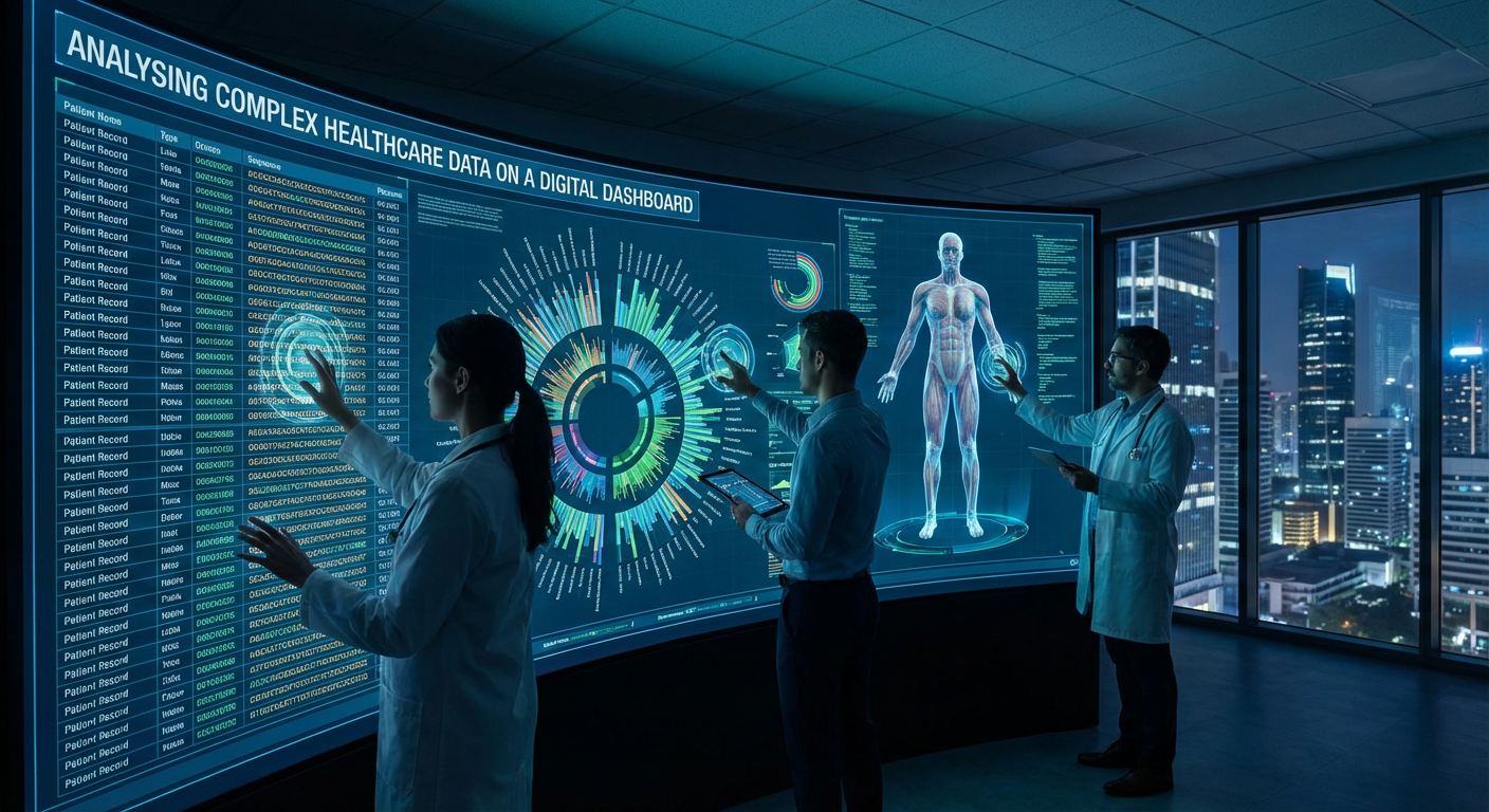 Analysing complex healthcare data on a digital dashboard.