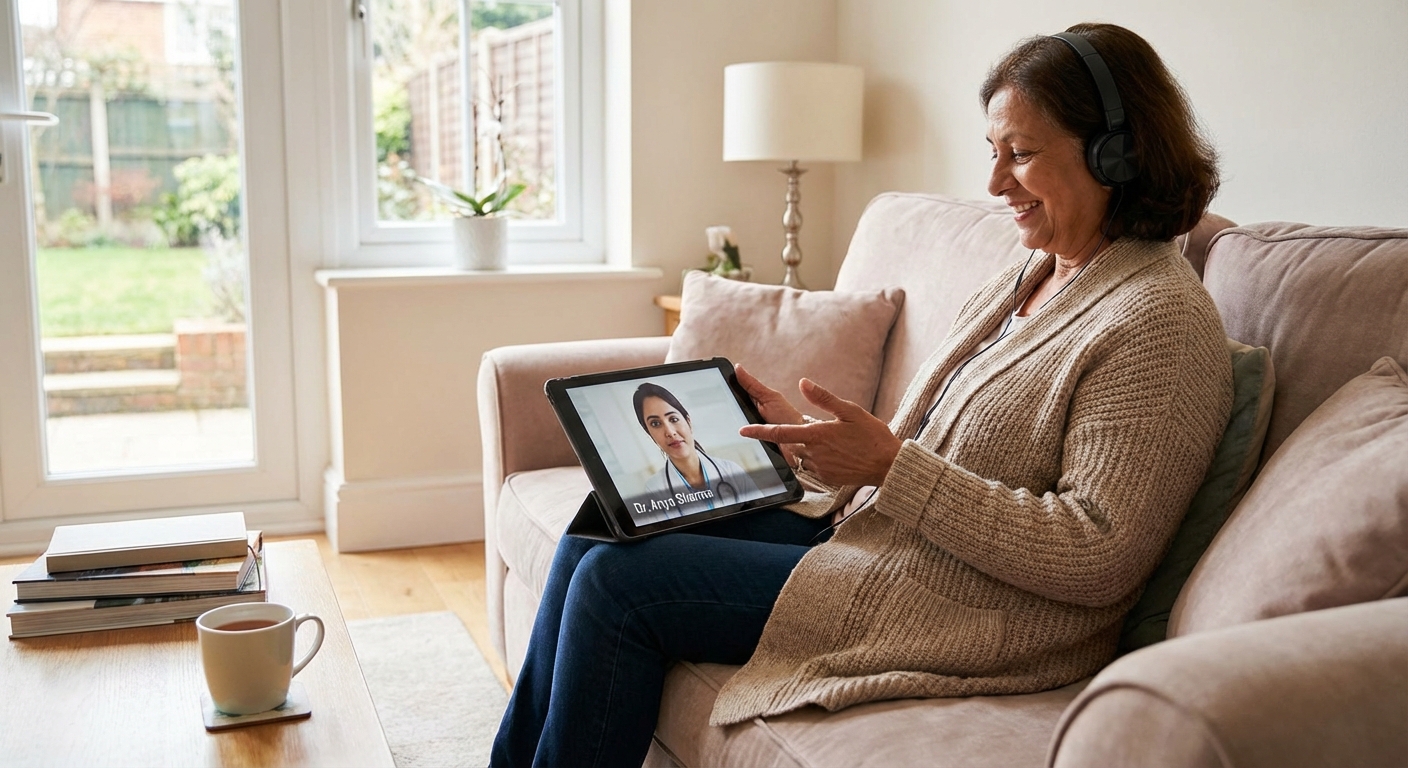 A patient engaging in a digital consultation from the comfort of their home.