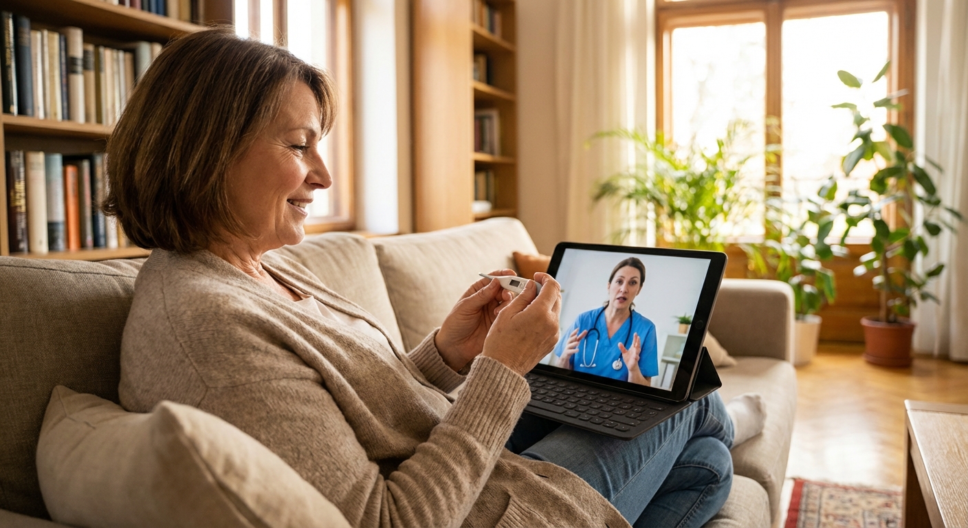 A patient having a telemedicine consultation with a doctor from home.