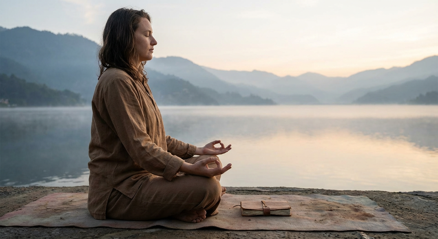 A person meditating peacefully to improve their mental wellbeing.