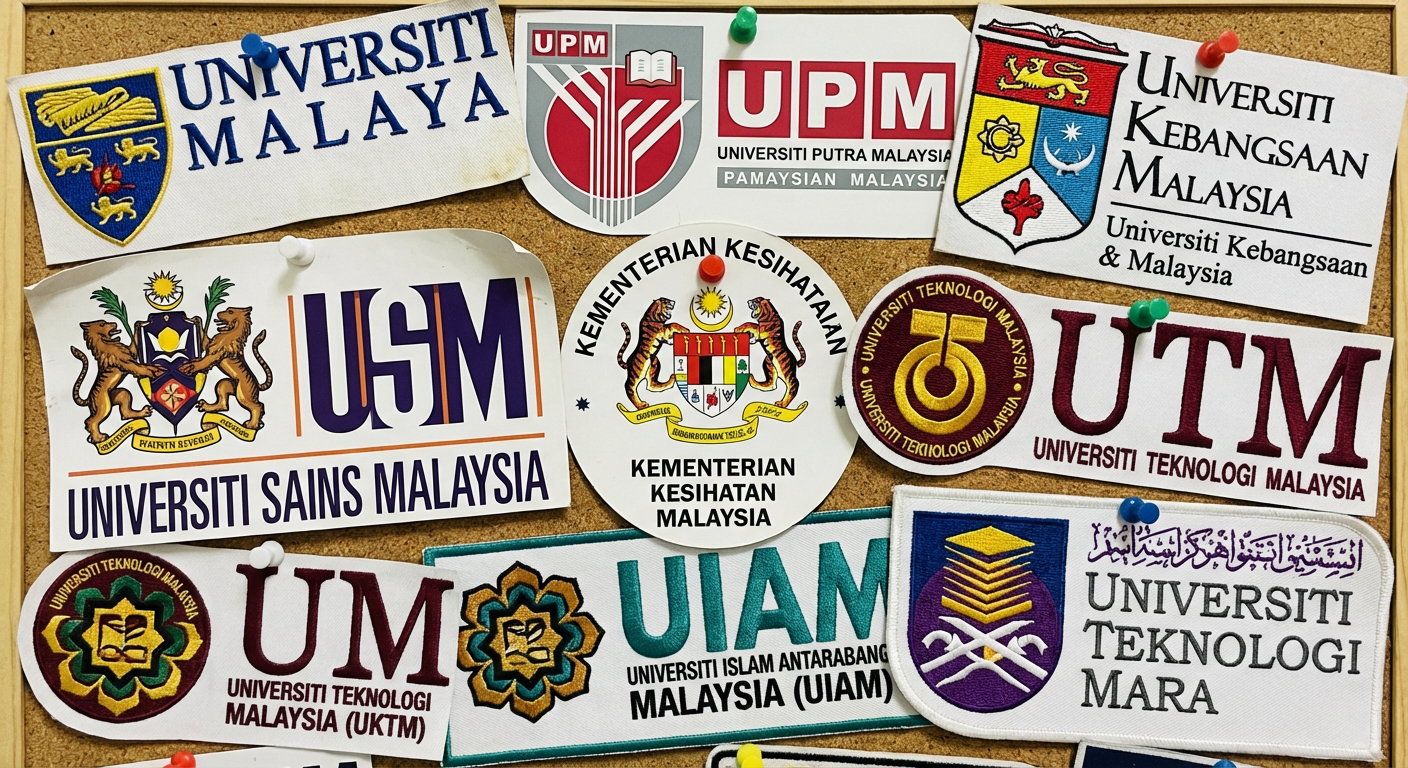 A collage of logos from Malaysian universities and the Ministry of Health.