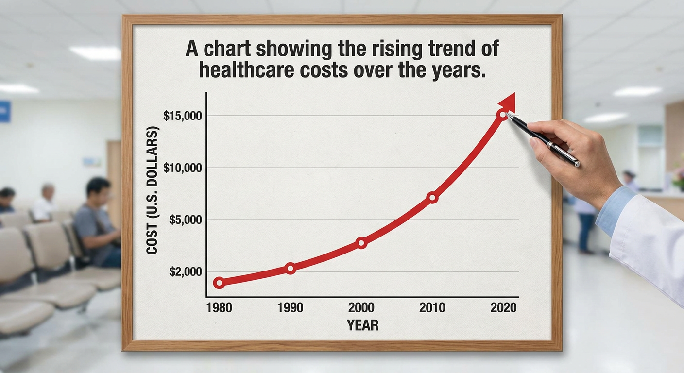 A chart showing the rising trend of healthcare costs over the years.