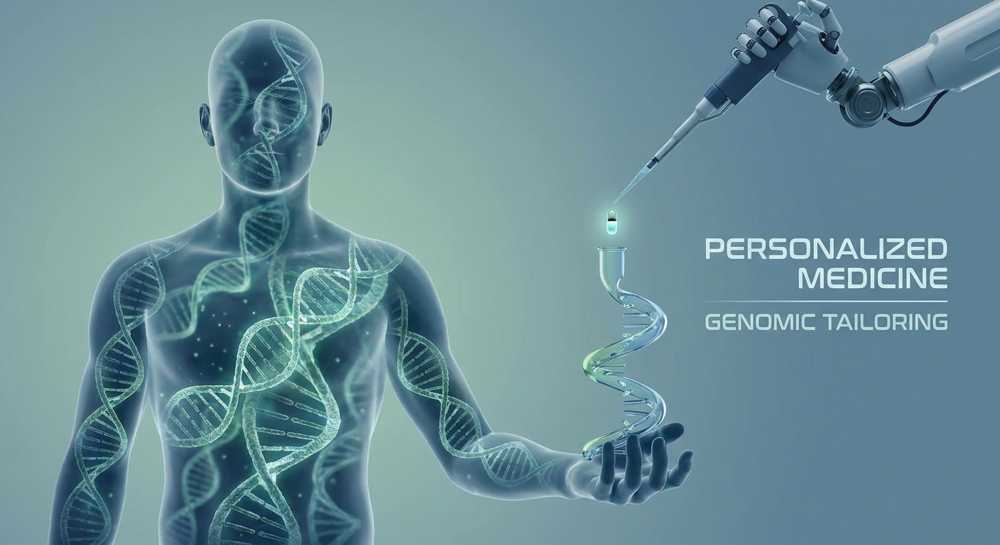 A conceptual image showing how medicine can be tailored to an individual's DNA.