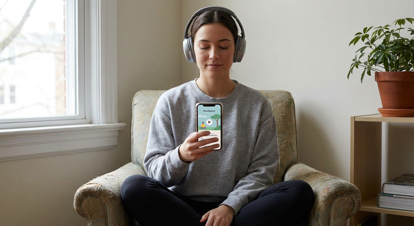 A person using a mental health app for meditation and mindfulness.