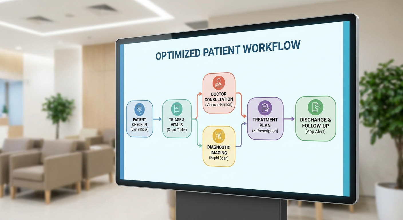 A flowchart illustrating an optimised patient workflow in a clinic.