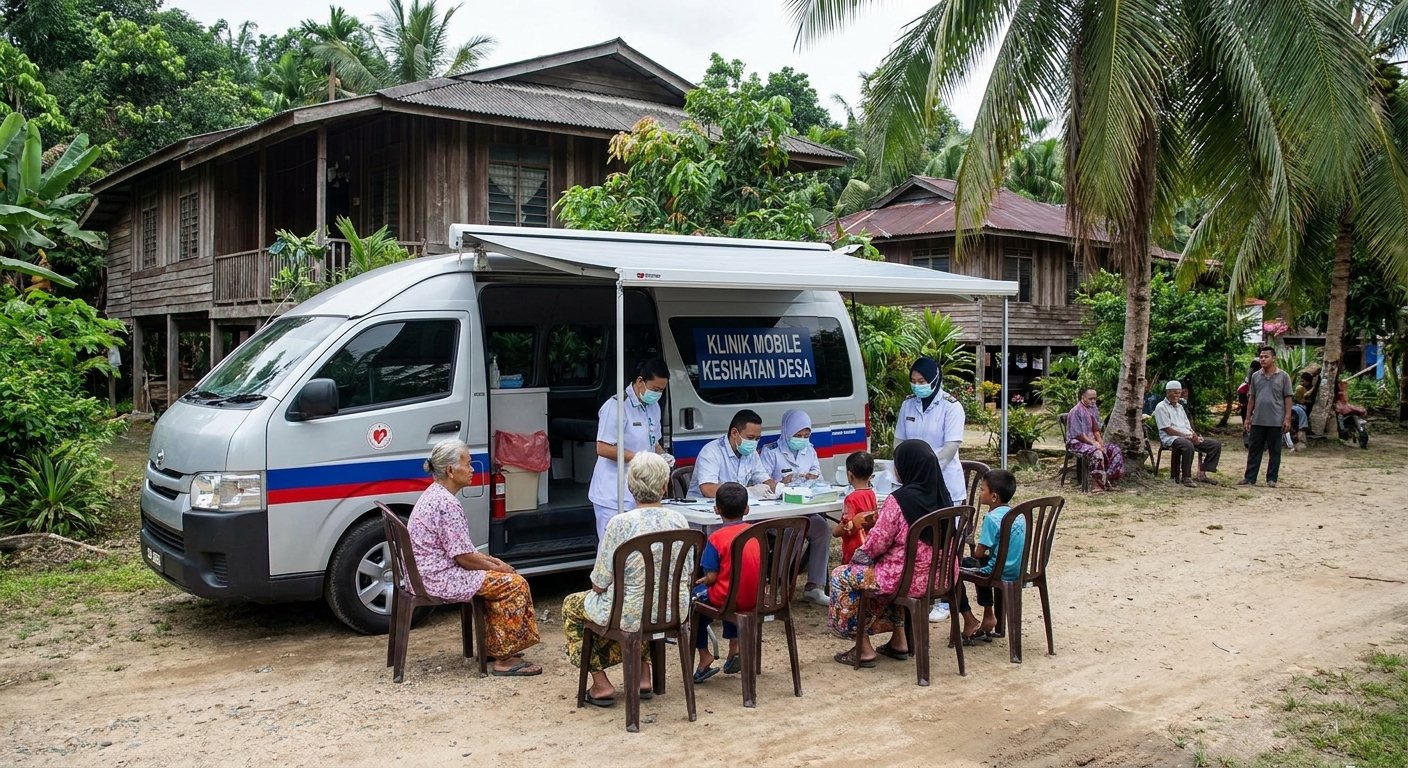 A mobile clinic providing services in a rural Malaysian village.