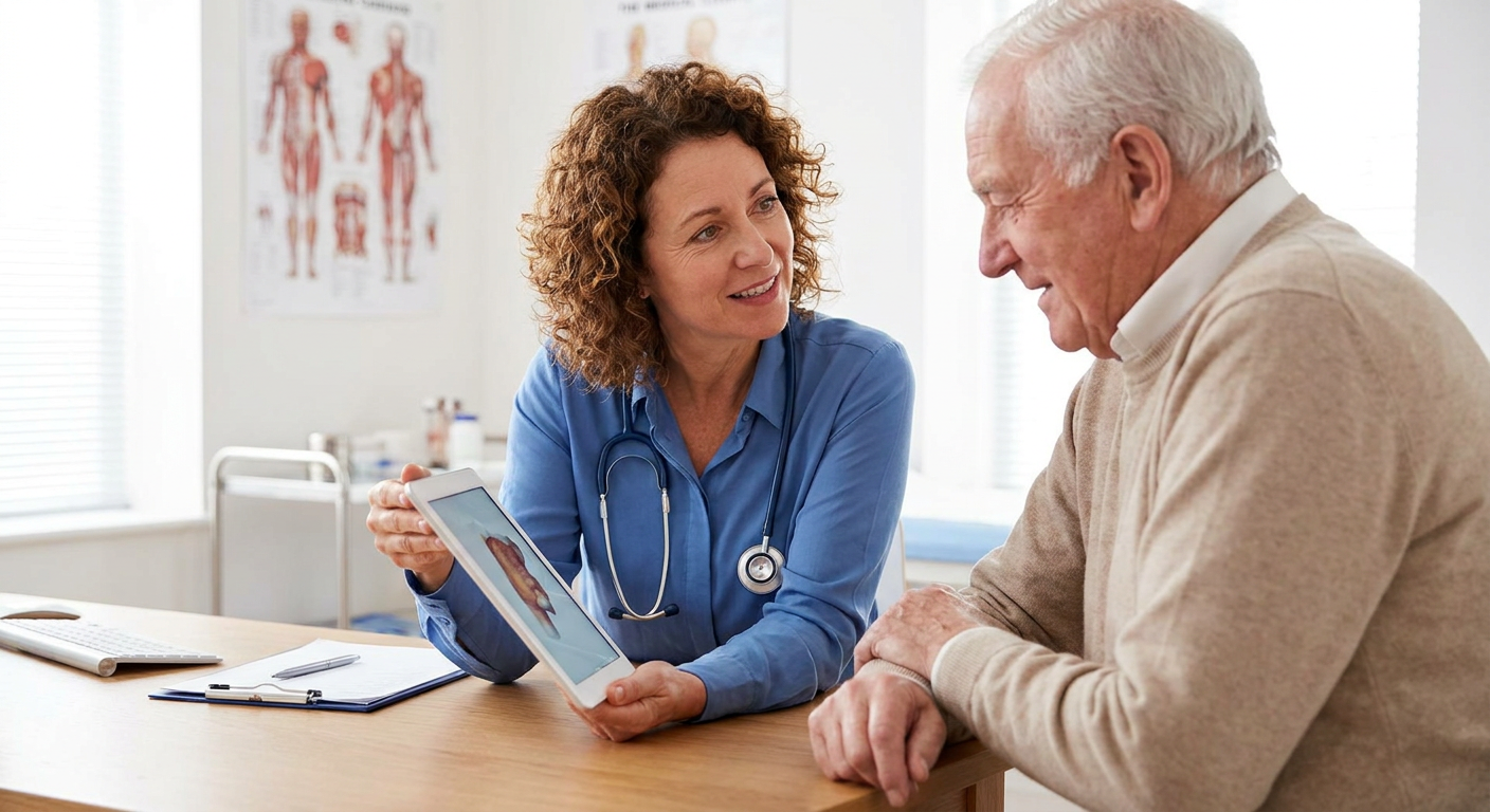 A doctor explains a procedure to a patient, building trust and confidence.