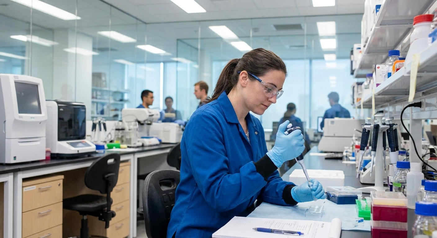 A researcher meticulously working in a modern laboratory.