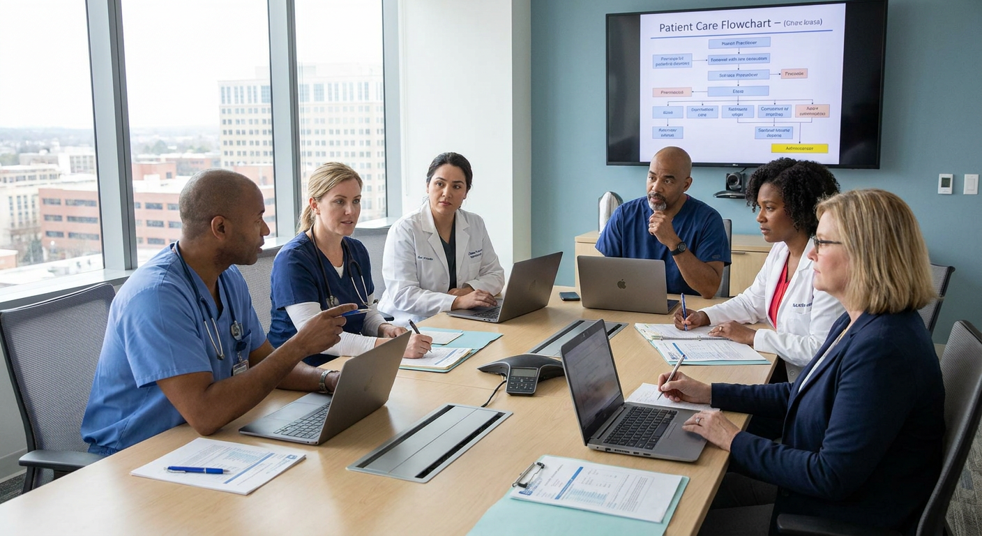 Healthcare professionals collaborating on a plan.