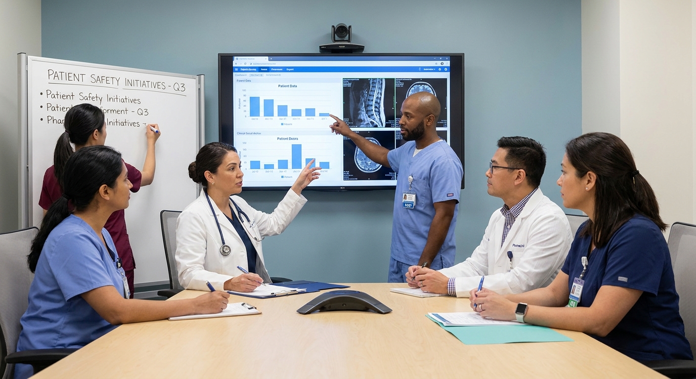 Healthcare professionals collaborating to ensure patient safety and quality of care.