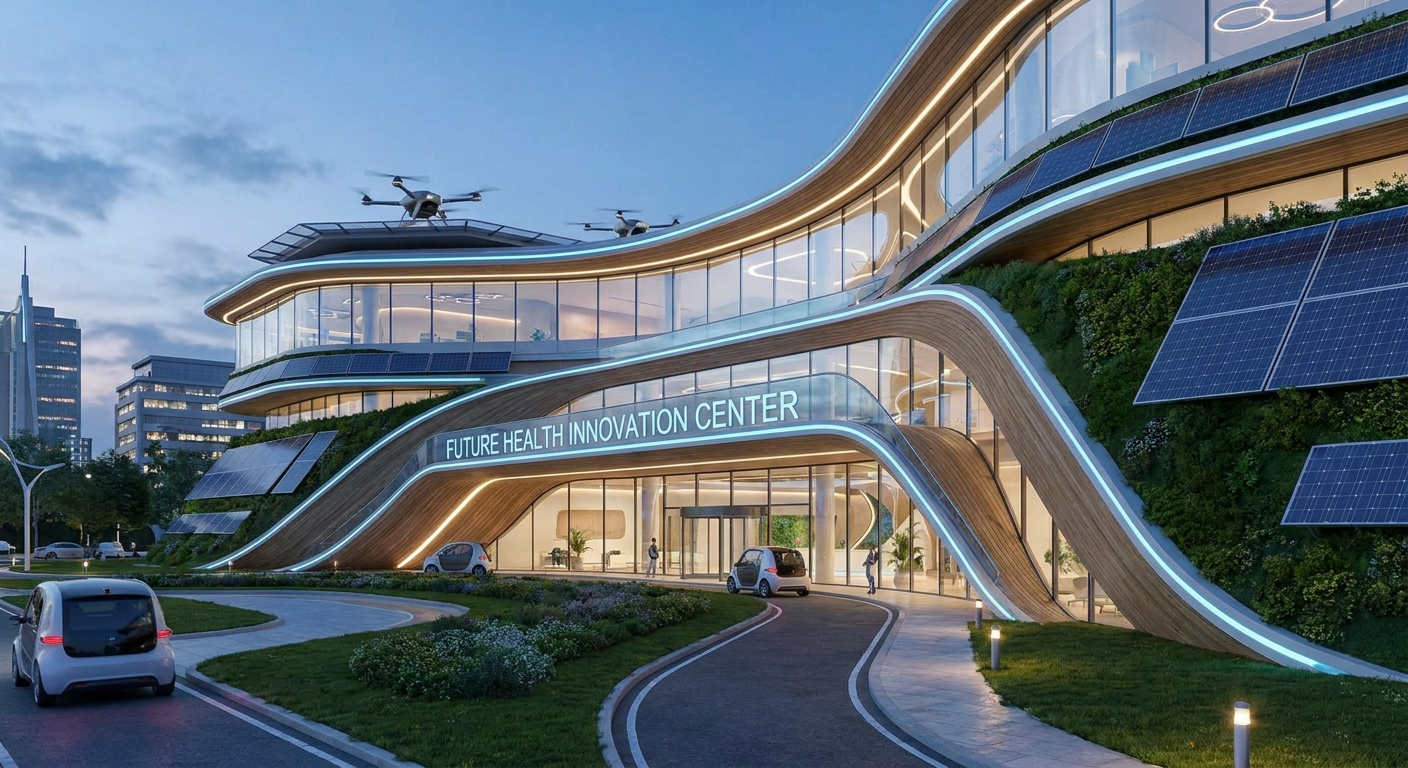 A modern hospital exterior, representing the future of healthcare facilities.