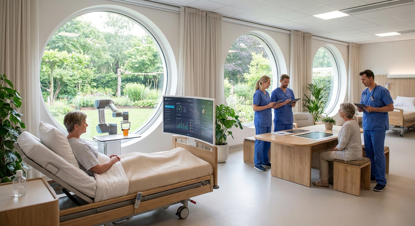 A modern hospital ward showcasing innovative technology and patient-centric design.