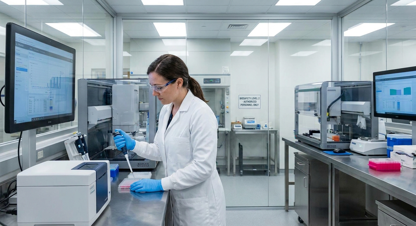 A scientist working in a modern, compliant laboratory.