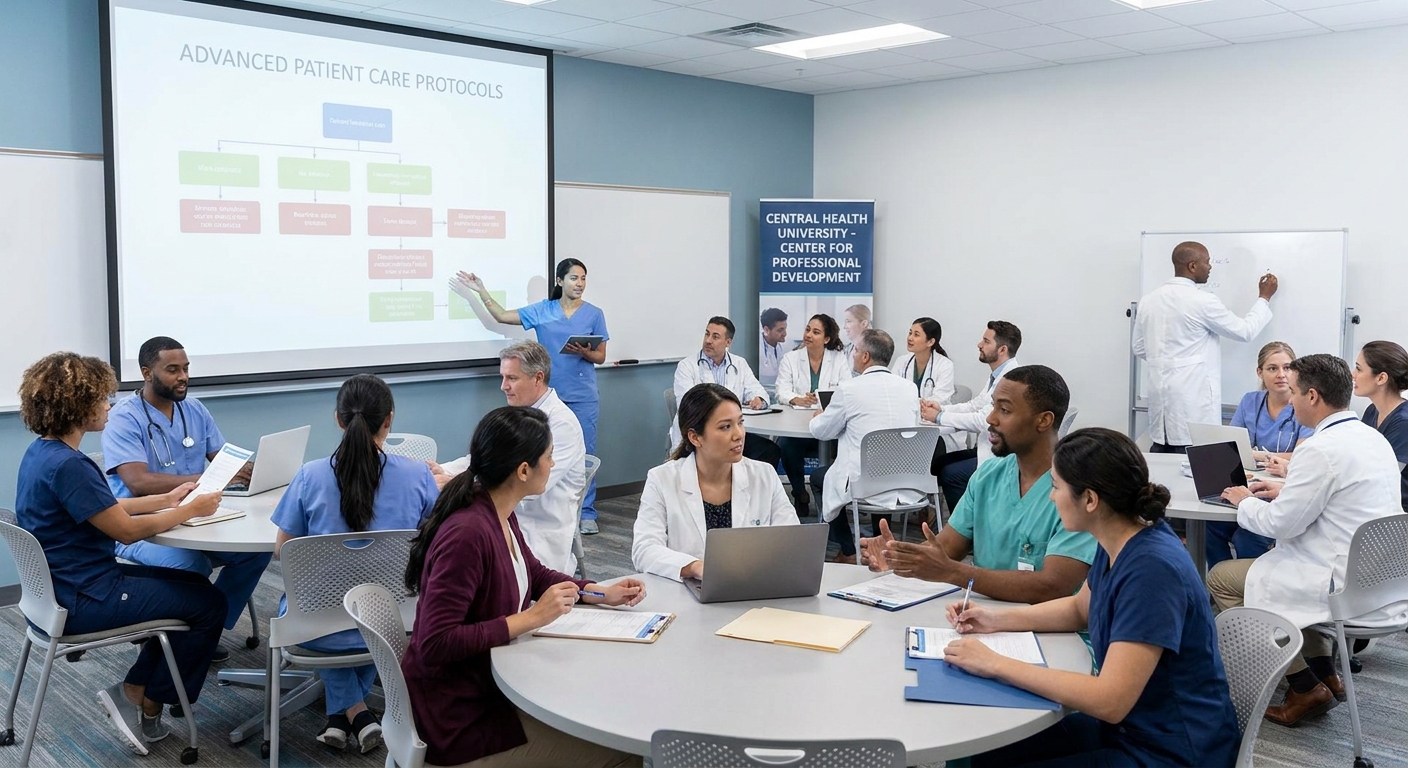 Healthcare professionals engaged in a collaborative training and development session.