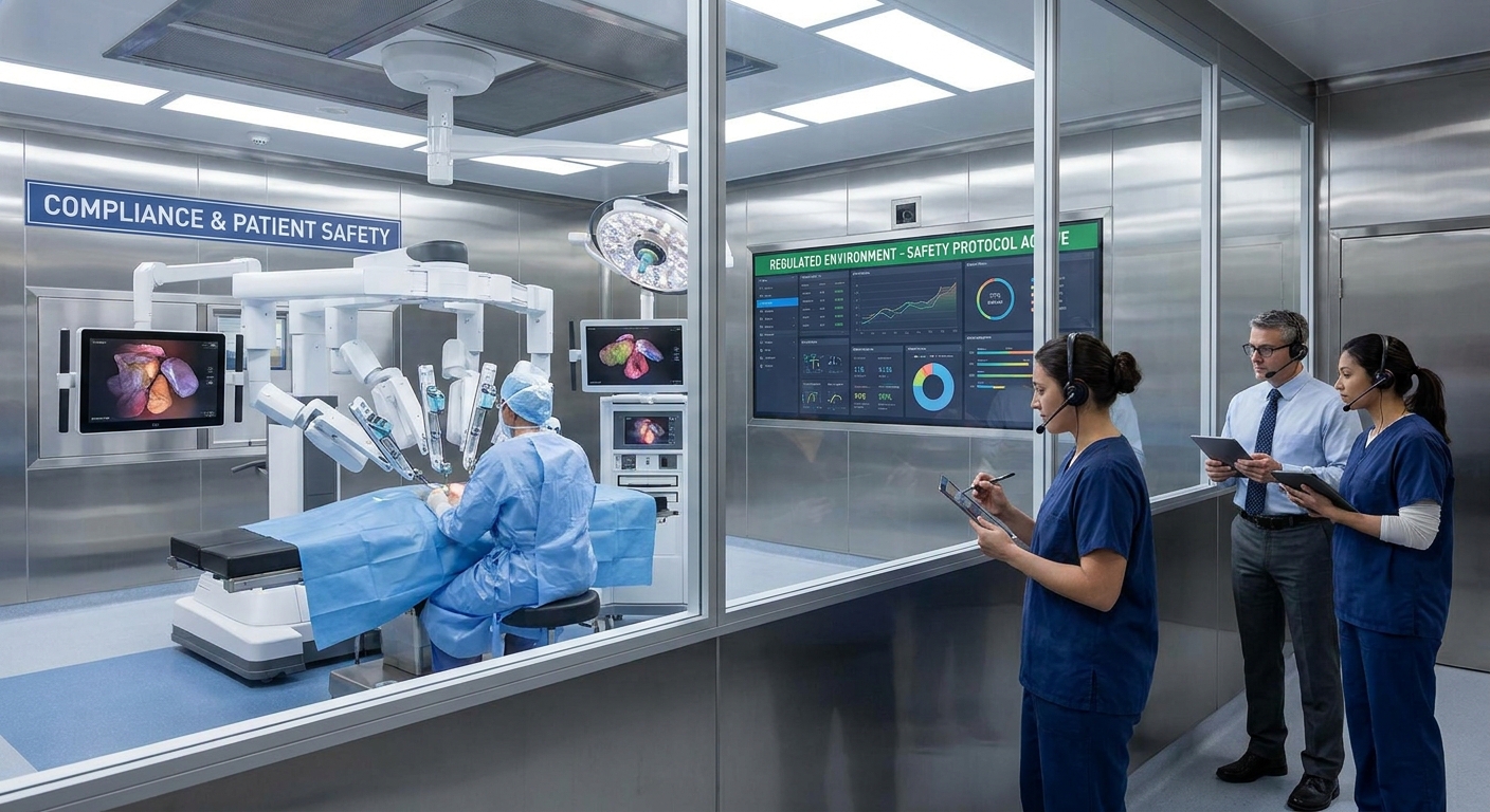 Modern healthcare technology operating within a regulated and safe environment.